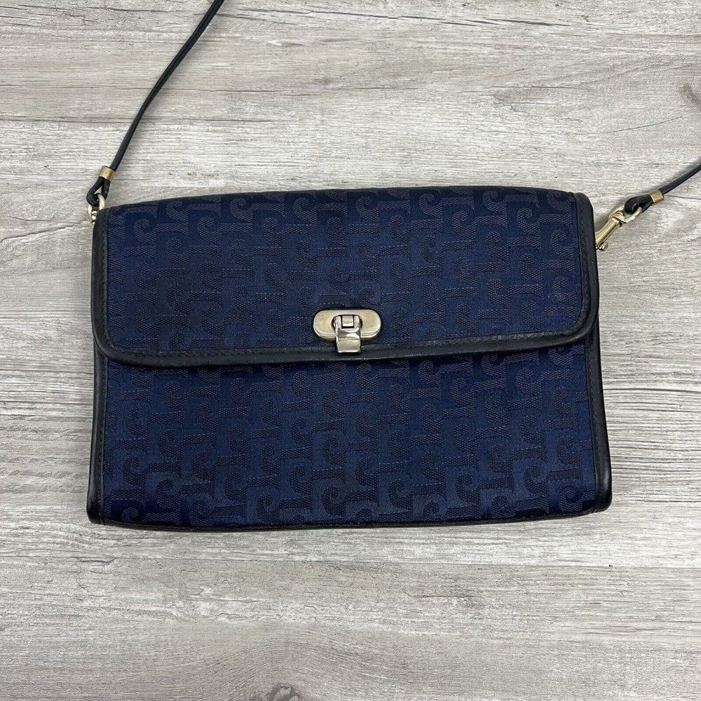 Pierre Cardin Vintage Monogrammed Blue Canvas Shoulder Bag